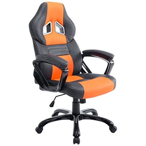 CLP Racing Gaming Bürostuhl Pedro XL I Höhenverstellbarer Chefsessel Mit Kunstlederbezug I Gaming Stuhl Mit Bis 150 KG Belastbarkeit, Farbe:schwarz/orange