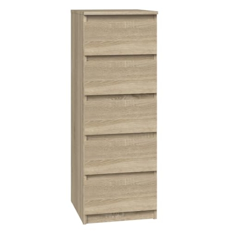 CDF Moderne Kommode Malwa W5 | Farbe: Eiche Sonoma | Schrank für Dokumente, Kleinigkeiten | Ideal für Wohnzimmer, Schlafzimmer, Kinderzimmer, Jugendzimmer und Büro | 5 geräumige Schubladen