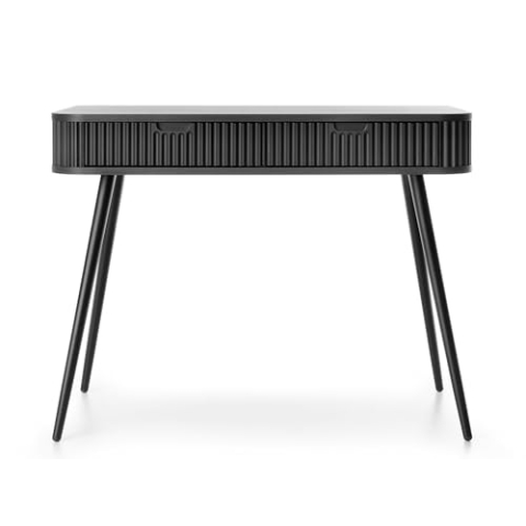 Selsey Zova Schminktisch, Weiß mit Goldenen Metallfüßen, Elegantes Design mit Rillenmuster, MDF & Laminierte Platte, 2 Soft-Close Schubladen,Moderner Kosmetiktisch mit viel Stauraum
