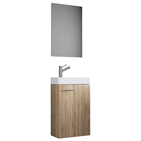 VCM 3-TLG Set | Waschplatz für Gäste WC | Gästebad | Waschtisch | Badezimmer Set - Slito SP Sonoma-Eiche