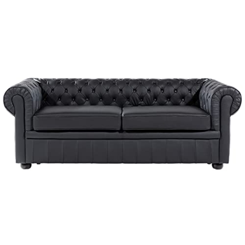 Beliani Klassisches Sofa im englischen Stil Schwarz 3-Sitzer Echtleder Chesterfield