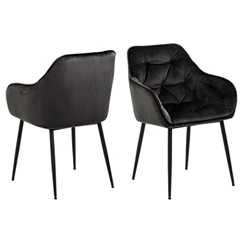 AC Design Furniture Bentley Carver Esszimmerstühle 2er Set, H: 83 x B: 58 x T: 55 cm, Grau/Braun/Schwarz, Samt/Metall, 2 Stk.