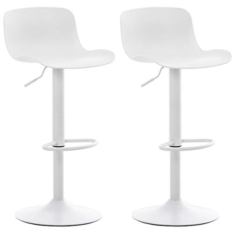 CLP 2er Set Barhocker Almada Mit Kunststoffsitz I Höhenverstellbarer Tresenstuhl Mit Lehne I Thekenhocker Mit Trompetenfuß, Farbe:weiß