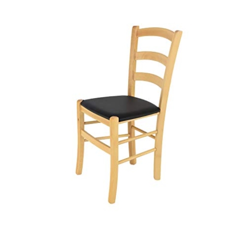 t m c s Tommychairs - Stuhl Venice für Küche und Esszimmer, robuste Struktur aus lackiertem Buchenholz im Farbton Naturfarben und gepolsterte Sitzfläche mit Kunstleder in der Farbe Schwarz bezogen