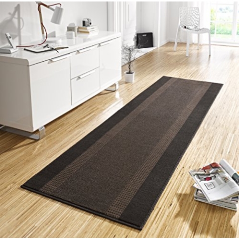 Hanse Home Teppich Läufer Band 80x200cm – Teppichläufer Weicher Kurzflor Teppich Modernes Design Läufer für Flur, Schlafzimmer, Kinderzimmer, Badezimmer, Wohnzimmer, Küche Dekoläufer – Braun