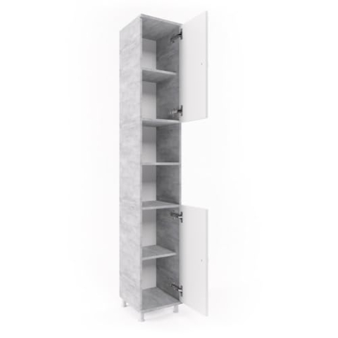 Vicco Badschrank Fynn, Badezimmerhochschrank, Beton/Weiß, 30 x 190 cm