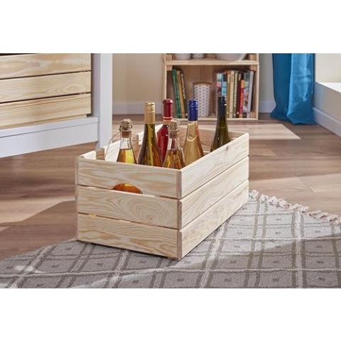 Inter Link - Holzkiste - Stapelkiste massivholz – Aufbewahrungskiste, Für Obst, Gemüse, Wein, Garten, Bad, Spielzimmer – Platzsparend, praktisch – 65 x 31,5 x 23cm Valloni L