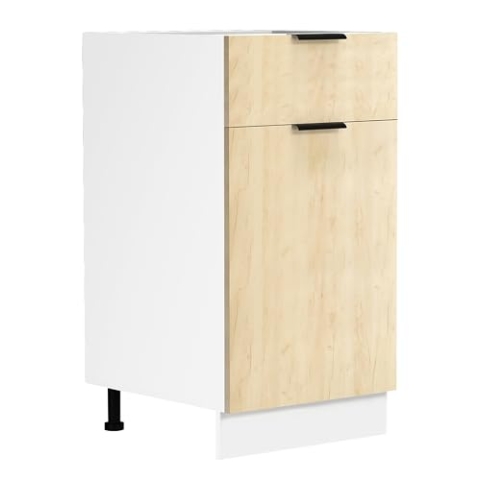 VCM Küchenschrank | Maße ca. H. 82 x B. 40 x T. 46 cm | Unterschrank mit Einer Drehtüre und Einer Schublade | Küchenmöbel - Fasola Weiß/Honig-Eiche