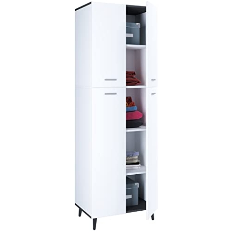 VCM Holz Dielenschrank Mehrzweckschrank Flurschrank Allzweckschrank Schrank Landos Weiß/Anthrazit