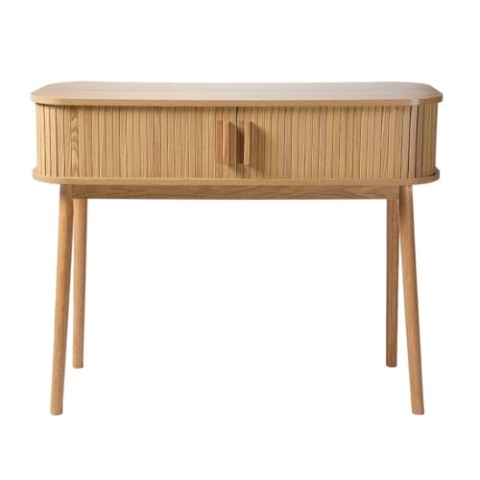 Calicosy Konsole mit 2 Schiebetüren – geriffelte Vorderseite – Eichendekor – Spanplatten – Füße aus Kiefernholz – Griffe aus Holz – Eingang, Flur, Wohnzimmer – natürlicher Stil – L 100 x T 35 x H 80