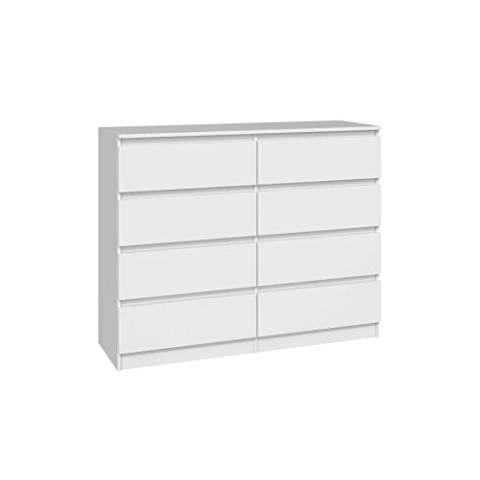 CDF Kommode Malwa M8 120 | Farbe: Weiß | Schrank für Dokumente, Kleinigkeiten | Ideal für Wohnzimmer, Schlafzimmer, Kinderzimmer, Jugendzimmer und Büro | 8 geräumige Schubladen