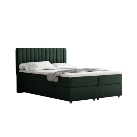 PANDA MÖBEL Everest Boxspringbett 140 x 200 cm Doppelbett mit hochwertiger Bonell-Matratze und Topper, Polsterbett mit Bettkasten, Schlafzimmer, Bequem, Modern, Stilvoll