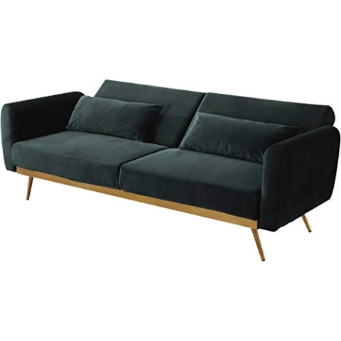 Habitat & Jardin Bettsofa mit Schlaffunktion aus dunkelgrünem Samt Donia - 203 x 81 x 83 cm - 3-Sitzer-Sofa