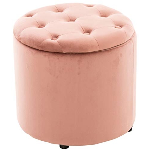 CLP Sitzhocker Pantin Samt I Polsterhocker Mit Stauraum I Gesteppter Hocker Mit Zierknöpfen I Runder Hocker Gepolstert, Farbe:pink