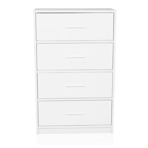 hjh LIVING Kommode mit 4 Schubladen ESTORIA 58x30x91,5 cm Schubladenkommode im Scandi-Look für Büro Schlafzimmer Wohnzimmer, Weiß
