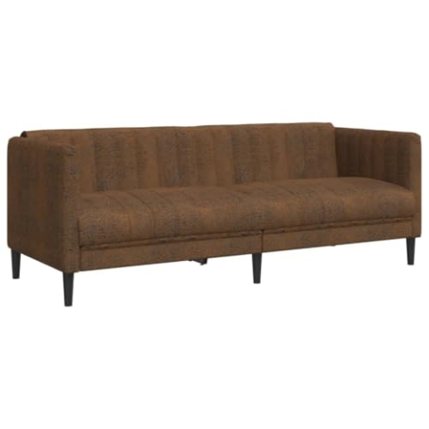 vidaXL Sofa 3-Sitzer Couch Loungesofa Polstersofa Wohnzimmer Sitzmöbel Wohnzimmermöbel Dreisitzer Loveseat Braun Kunstleder Wildlederimitat