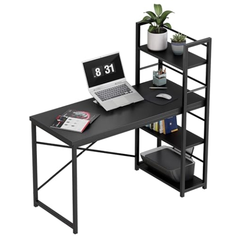 MARK ADLER Leader 4.0 Black | Industrial Schreibtisch Arbeitstisch Computertisch Büromöbel | mit Ablagefächern | 119.5 x 48 cm | Umkehrbarer | Homeoffice Büro Arbeitszimmer | Schwarz