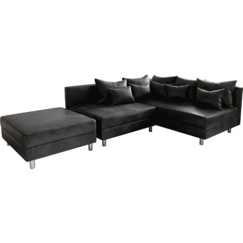 DELIFE Eckcouch Clovis Anthrazit Antik Optik mit Hocker Ottomane Rechts Ecksofa Modular