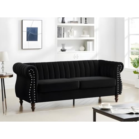 Vente-unique-Chesterfield-Sofa - 3-Sitzer - Samt - Schwarz - Trumbo