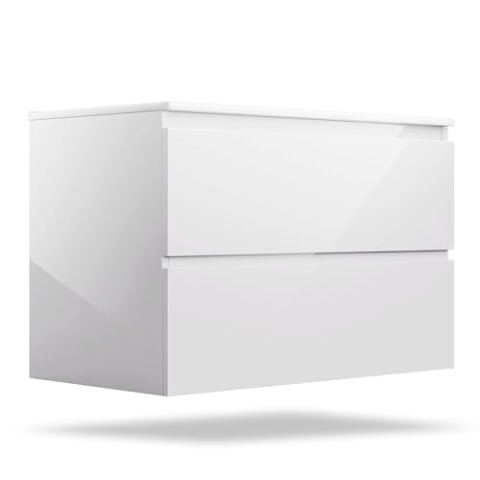 blumfeldt Johnstone Waschbecken mit Unterschrank – weiß Hochglanz Waschtisch mit Soft-Close, Keramikbecken, feuchtigkeitsbeständigem Material und geräumigen Schubladen – einfache Montage