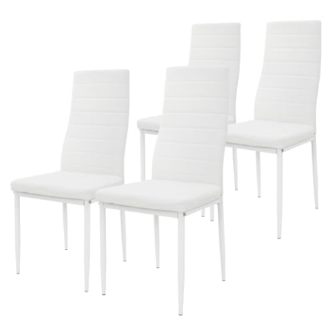 ML-Design Esszimmerstühle 4er Set, Kunstleder-Bezug, Weiß, Küchenstühle mit Rückenlehne, Polsterstuhl mit Metallbeinen, Ergonomischer Esstischstuhl, Esszimmerstuhl modern, Wohnzimmerstuhl Küchenstuhl