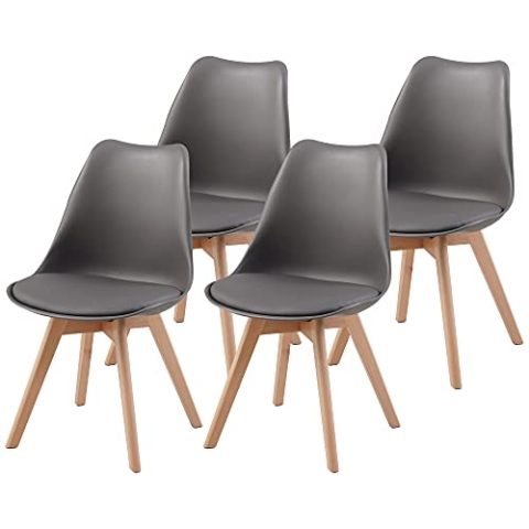 ALBATROS Esszimmerstühle 4er Set AARHUS, Grau - Beine aus Buche Massiv-Holz, Skandinavisches Retro-Design, bequemer Schalenstuhl - Eleganter Küchenstuhl, Stuhl Esszimmer für Esstisch