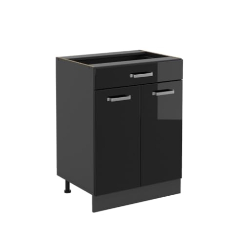 Vicco Küchenunterschrank R-Line, Schwarz Hochglanz, 60 cm mit Schublade, ohne Arbeitsplatte