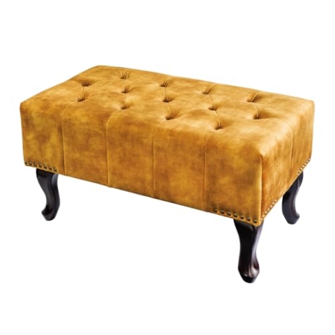 Riess Ambiente Design Fußhocker Chesterfield 80cm senfgelb Samt Knopfheftung Nietenbesatz Hocker Samthocker Sitzhocker Fußstütze Wohnzimmerhocker Ottoman