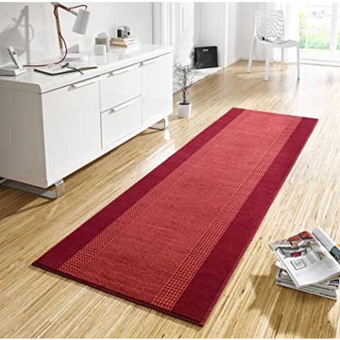 Hanse Home Teppich Läufer Band 80x400cm – Teppichläufer Weicher Kurzflor Teppich Modernes Design Läufer für Flur, Schlafzimmer, Kinderzimmer, Badezimmer, Wohnzimmer, Küche Dekoläufer – Rot