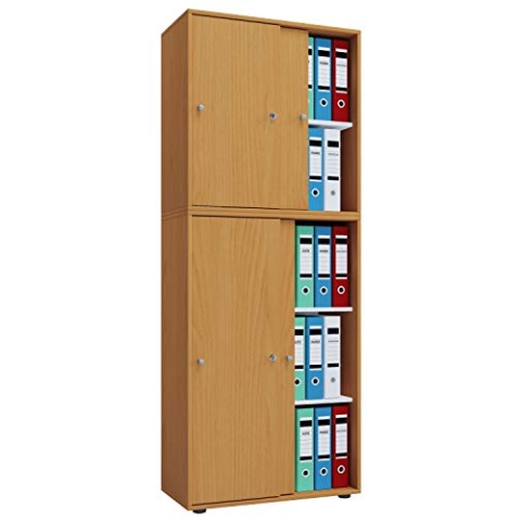 VCM Büroschrank mit 5 Fächern | moderner Aktenschrank mit Schiebetüren | Maße ca. B. 70 x H. 184 x T. 37 cm – Lona 5-Fach Buche