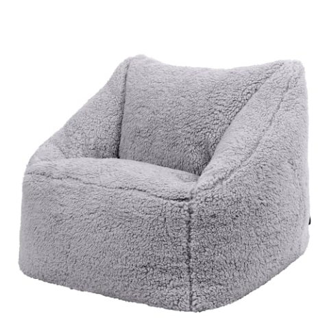 Icon Natalia Teddybär Sitzsack Kinder, Grau, Flauschiger Boucle Stoff, Sitzsack mit Füllung, Bequemer Kinder Sessel, Kuschelsessel, Lese Sessel, Schlafzimmer, Kinderzimmer, Spielzimmer