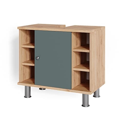 Vicco Waschbeckenunterschrank Fynn, Waschtischunterschrank, Goldkraft Eiche/Grün, 60 x 54 cm
