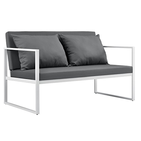casa.pro Gartenbank 'Lerum' 70 x 114 x 60 cm Gartensofa Bank Parkbank Sitzbank Lounge Eisen Weiß/Lichtgrau