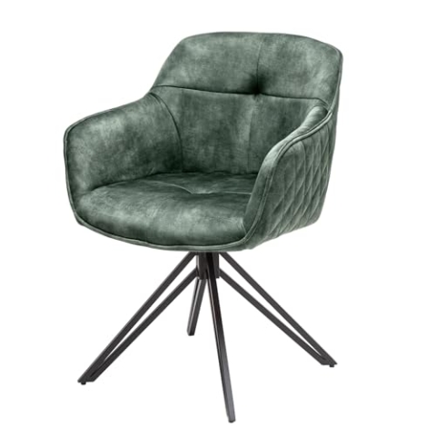 Invicta Interior Drehbarer Design Stuhl Euphoria grün Samt im Retrostil mit Ziersteppung Esszimmerstuhl