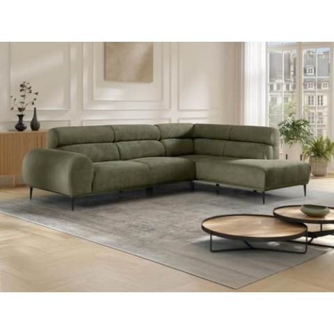 Vente-unique-Ecksofa - Ecke rechts - Strukturstoff - Khaki - MALIADA