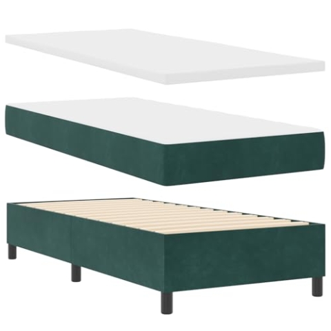 vidaXL Boxspringbett mit Matratze & Bank Dunkelgrün 100x200 cm Samt