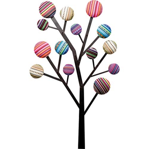 Kare Design Wandgarderobe Bubble Tree Mehrfarbig, Baumwollbezug, Garderobenleiste mit 6 Haken für den Eingangsbereich, Garderobe, Wohnzimmer, Flur, 111x65x7 cm (H/B/T), Bunt