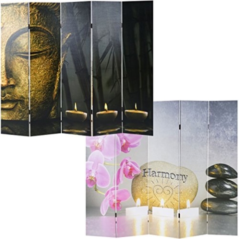 Mendler Foto-Paravent Buddha, Paravent Raumteiler Trennwand - 180x200 cm