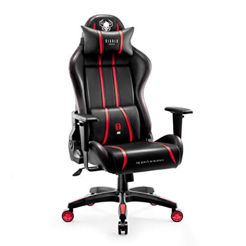 Diablo X-One 2.0 Gaming Stuhl Bürostuhl Schreibtischstuhl Verstellbare Armlehnen Ergonomisches Design Nacken/-Lendenkissen Rot King (XL)