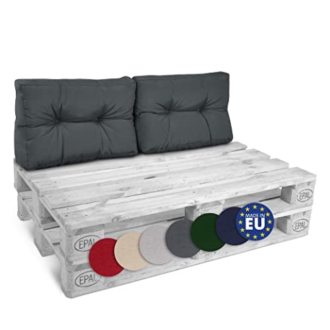 Beautissu 2X Rückenkissen Palettenkissen Outdoor 60x40 cm – Gepolsterte Auflagen für Paletten Europaletten Palettensofa Lounge Kissen Outdoor Palettenmöbel Palettenpolster Grau – Style