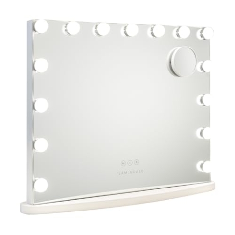 Flamingueo Schminkspiegel Mit Beleuchtung - Kosmetikspiegel 15 LED, Spiegel Mit Beleuchtung 3 Modi, Ovale Basis, Hollywood Spiegel, Tischspiegel USB
