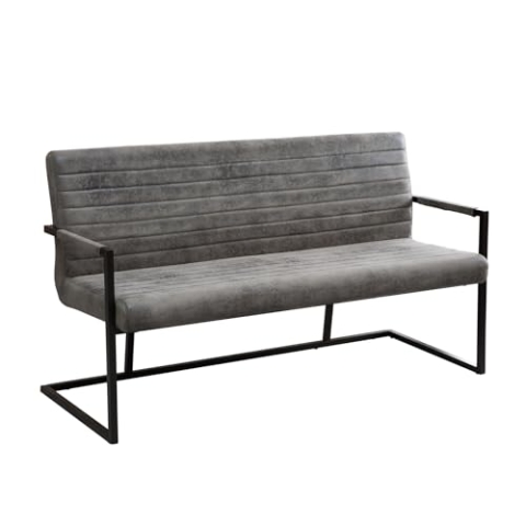 Riess Ambiente Hochwertige Freischwinger Bank LOFT 160cm Vintage grau mit Armlehne Bauhaus Stil Sitzbank