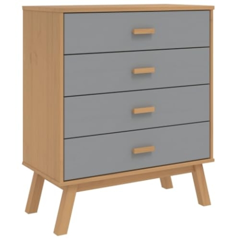 vidaXL Schubladenschrank, Sideboard mit 4 Schubladen, Schrank Kommode mit Holzbeinen, Aufbewahrungsschrank Schubladenkommode, Grau Braun Massivholz Kiefer