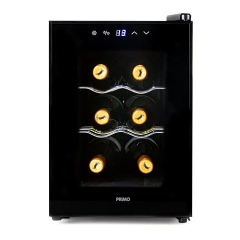 PRIMO PR168WK Weinkühlschrank – freistehend – 6 Flaschen – Klasse E – Schwarz