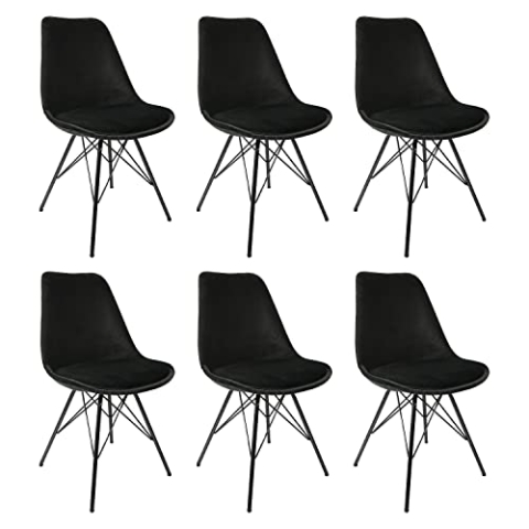 Kick Collection 6er Set Esszimmerstühl Velvet - Samt - Schwarz - Modern und Hochwertig - Samtstoff und Metall - Erhältlich in vielen Farben