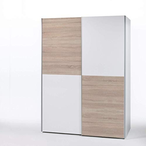 PULS Eleganter Kleiderschrank mit viel Stauraum - Vielseitiger Schwebetürenschrank in Weiß, Schachbrett Eiche Sonoma - 170 x 195 x 58 cm (B/H/T)