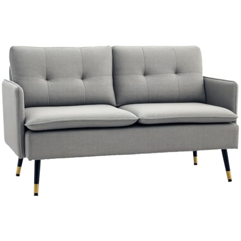 HOMCOM Polstersessel Armlehnensessel mit Kissen Loungesessel Sofa mit Leinenoptik, Stahlbeine, für Wohnzimmer, Schlafzimmer, Grau, 139 x 68 x 80 cm