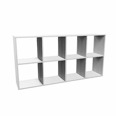 CDF Bücherregal Weiß – Regal 8 Fächern für Bücher, Spielzeug – möbel ideal für Wohnzimmer, Kinderzimmer oder Jugendzimmer – standregal Malax 2x4