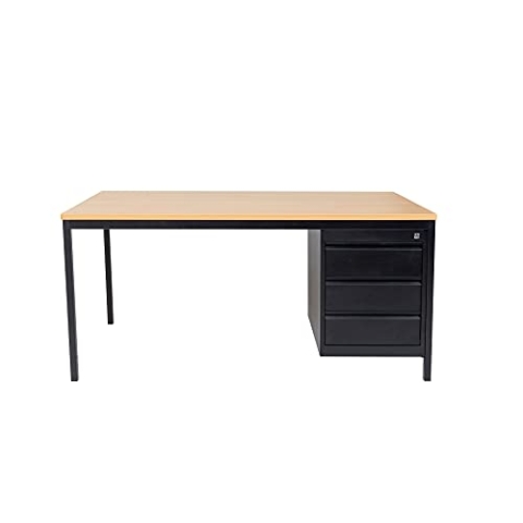 furni24 Schreibtisch Mit 3 Schubladen, Rechteckig Mit Metalluntergestell Und Höhenausgleichsniveauschrauben, Für Heim Und Büro, Computertisch, Buche 160x80x75 cm