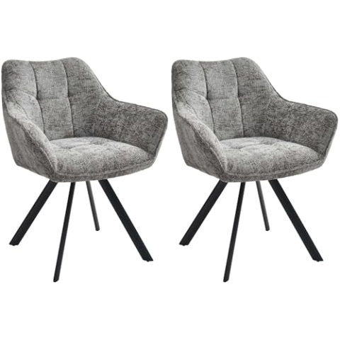 CLP 2er Set Esszimmerstuhl Scott I 180° drehbar & mit Rückstellfunktion I Sessel mit Metallgestell und Bodenschonern I Samt oder Stoff, Farbe:dunkelgrau, Material:Stoff